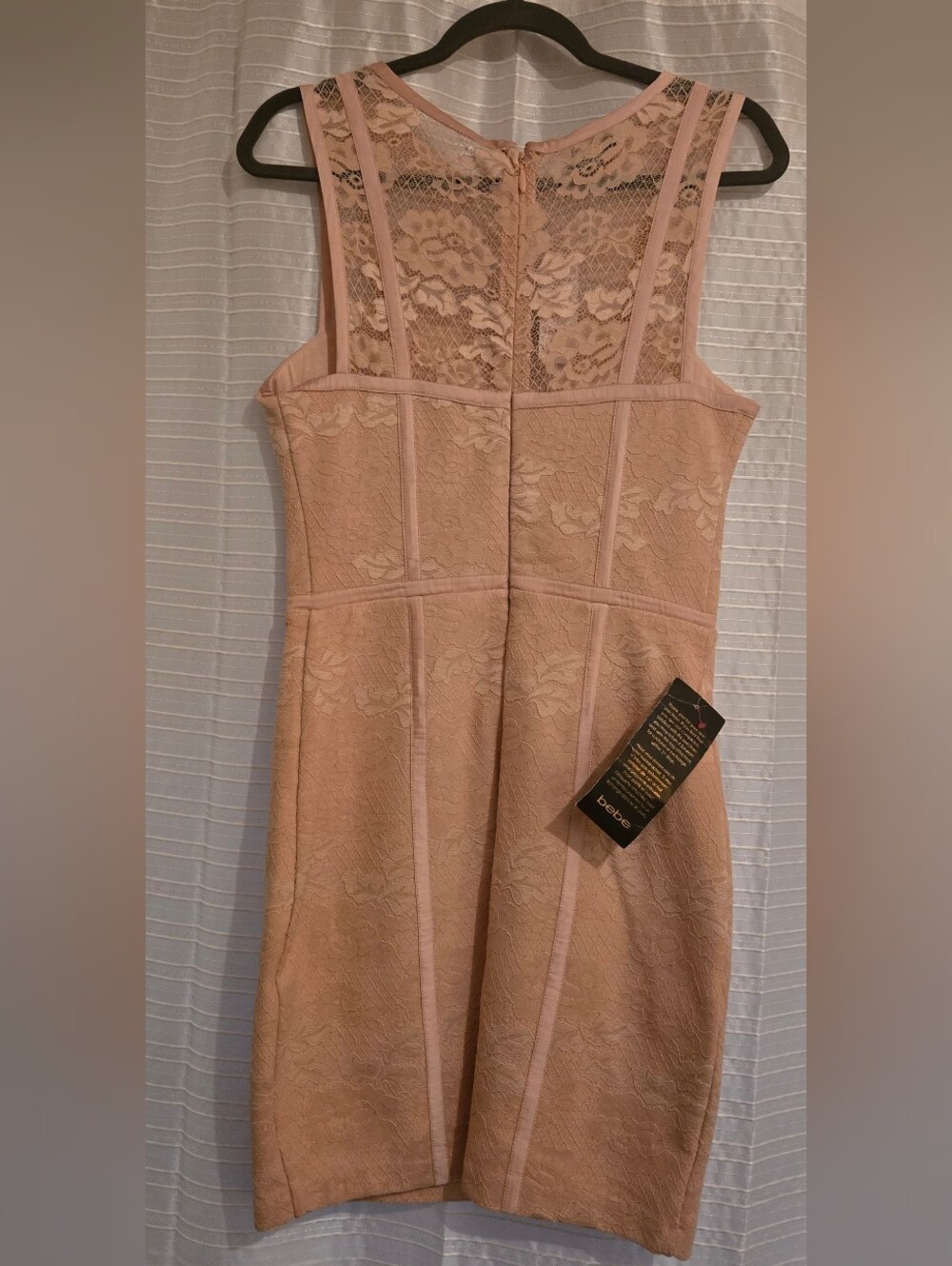 bebe Blush Pink Lace Strapless Bodycon Dress